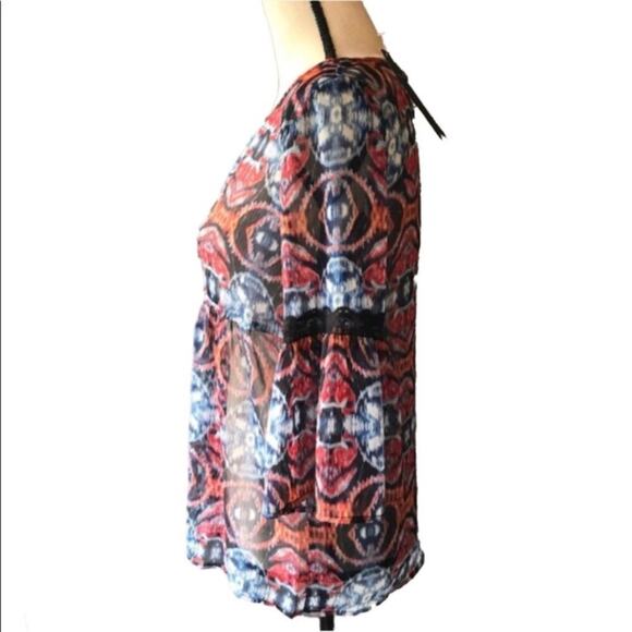 Petticoat Alley Multicolor Blouse Sheer Bell Sleeve Shirt Womens Size Small NWT - Picture 4 of 7